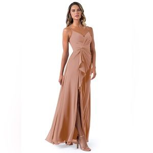 Azazie Emerald Dress in Champagne Rose. Bridesmaid dress wedding guest dress